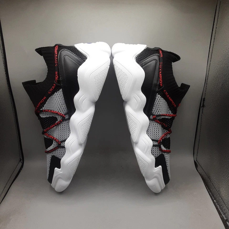 Zapatillas Champion Meloso Flux para niños 7 jóvenes grandes negras concreto rojo. D390 Foto 3 de 4