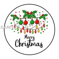 30 MERRY CHRISTMAS ENVELOPE SEALS LABELS STICKERS 1.5" ROUND ORNAMENTS LIGHTS