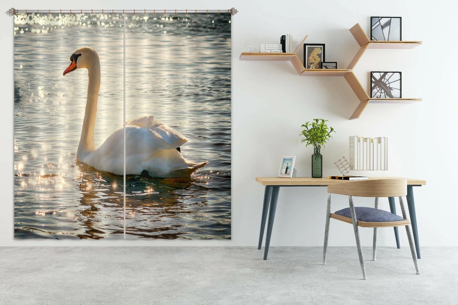 3D Swan Sunshine ZHUA288 Animal Blockout Photo Curtain Fabric Window Zoe