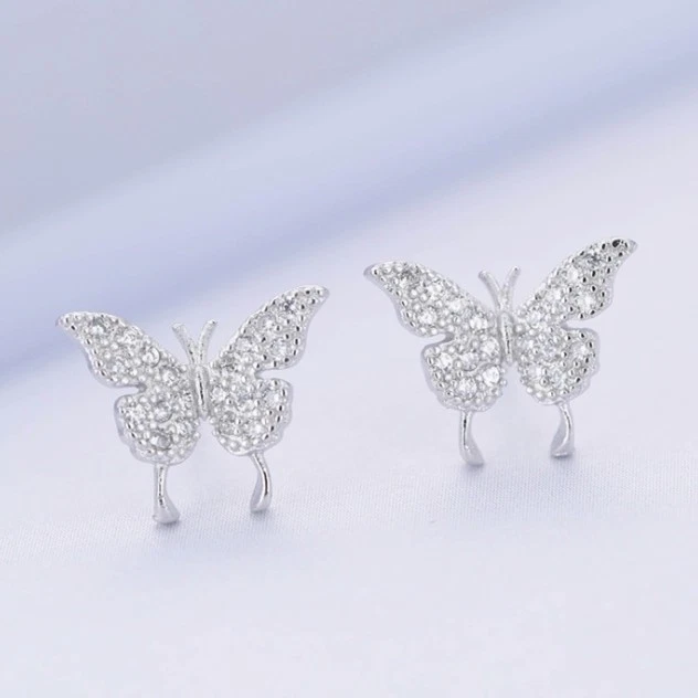 Argento Sterling Farfalla Pavé Zircone Cubico Orecchini Gioielli Donna Scatola - Immagine 2 di 4