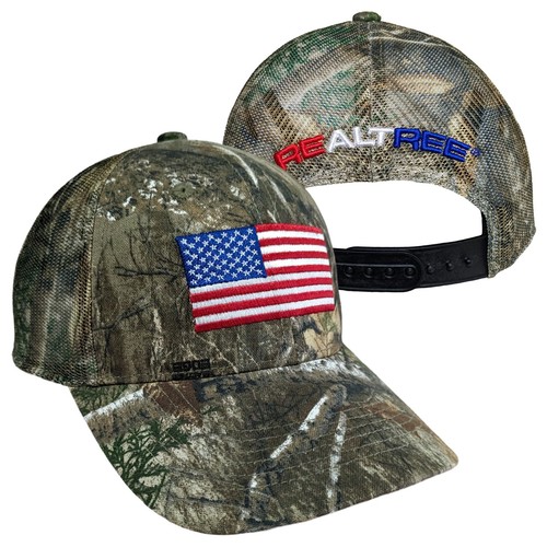 Realtree Edge Patriotic Embroidered American Flag Camo Mid Crown Trucker Hat Cap - Picture 9 of 15
