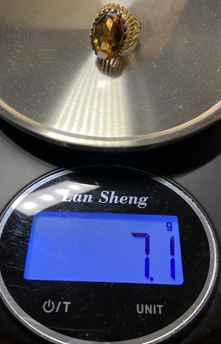18 Karat Gold galvanisierter Ring mit bernsteinfarbenem Stein - Größe 6,5 - Bild 6 von 6