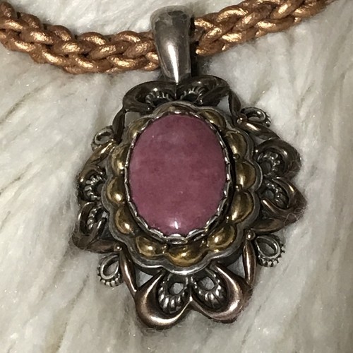 Carolyn Pollack Braided Leather Cord Necklace & Mixed Metal Rhodonite Enhancer - Picture 2 of 13