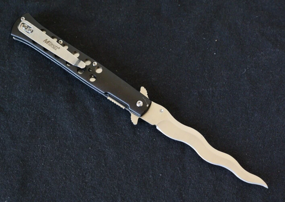 Faca de bolso Kris Blade preta assistente de mola tamanho completo 9" geral afiada rara - Imagem 3 de 4