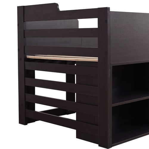 Wooden Bed Frame Kids Mid Sleeper Cabin Bed with Storage Drawers and Shelves - Picture 10 of 12