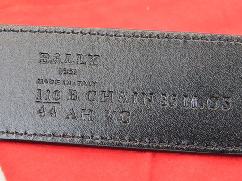 BALLY B CHAIN BUCKLE ADJUSTABLE BLACK GRAY LOGO LEATHER WEB BELT 110 44 GIFT BOX - Picture 13 of 14