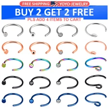 10-50pcs Nose Ring Hoop C-Shape Fake Surgical Steel Lip Ear Clip On Piercing 20G
