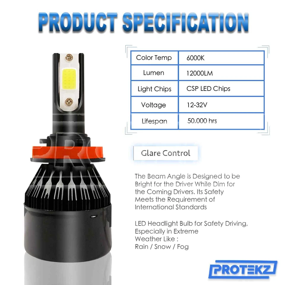 LED Fog Light Kit Protekz H11 6000K Bulbs for 2005-2009 Saab 9-7X - Image 3 of 4