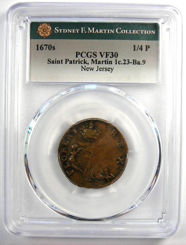 1670 New Jersey St Patrick Farthing Colonial Coin 1/4P - PCGS VF30 - $1900 Value - Image 2 of 4