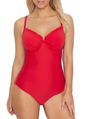 Pour Moi RED Splash Frill Underwire One-Piece Swimsuit, US 36D, UK 36D