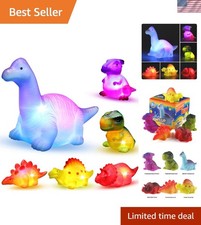 Engaging Dinosaur Bath Toy Set - 6 Automatic Light-Up Rubber Toys for Toddlers