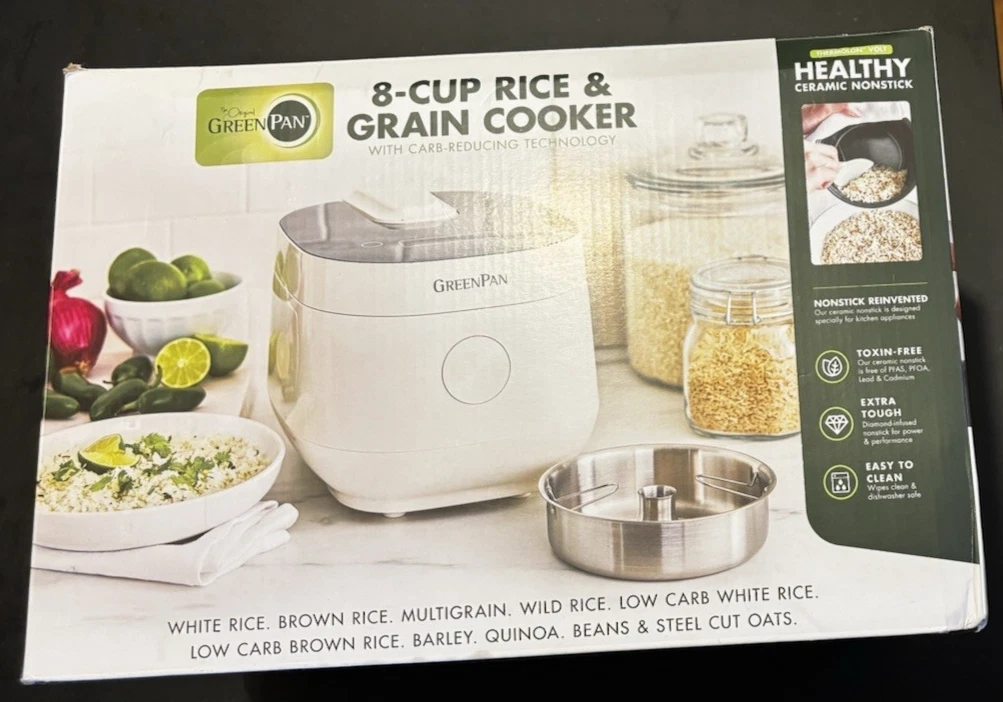 GreenPan Bistro Carb Reducing Electric Rice Cooker, 10 Presets (Cream)