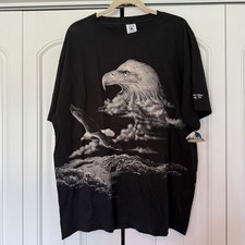 New VTG Black White Eagle AOP Graphic T-Shirt 90s Y2K Art Unlimited XL