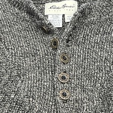 Eddie Bauer Sweater Men's Size Large Button Henley Knit Fisherman Made in USA