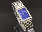 Vintage Seiko Tank Quartz Blue Roman Numerals Dial Loser Chain Wrist Watch