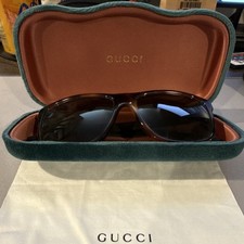 Gucci Men's Rectangular Tortoise Shell Sunglasses Gray Tinted Plastic Lenses