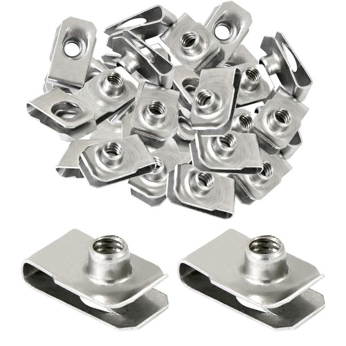40 Packs 1/4" - 20 Stainless Steel Regular Extruded U Nuts, U Style Clip