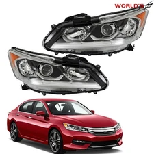 For Honda Accord 2016-2017 Halogen w/LED DRL Headlight Chrome Amber Right+Left