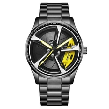 LIGE Men’s Sports Car Wheel Watch 3D Rotating Dial Stainless Steel Quartz
