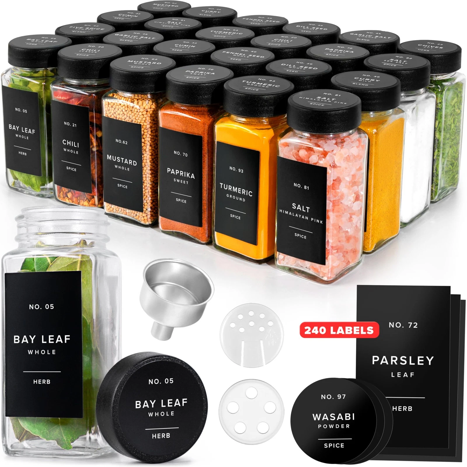 EDELHAUS Glass Spice Jars with Labels (24 x 4oz) Spice Containers with 240 La...