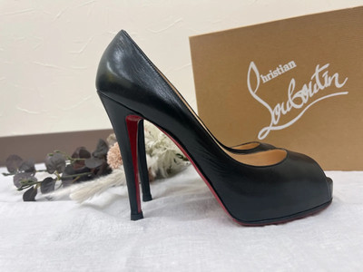 Christian Louboutin Pumps Open Toe Leather Black EU 37.5 US 7.5