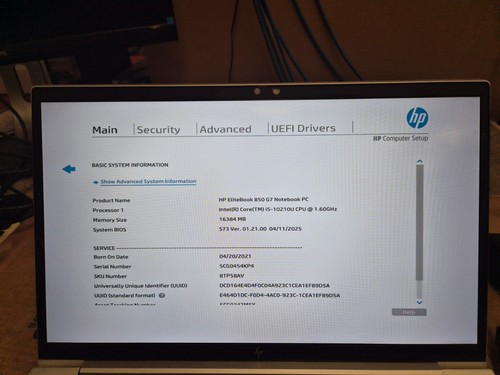 Fault:HP EliteBook 850 G7 Laptopo i5-10210U 16GB RAM | 256GB SSD (mc7-103) - Picture 8 of 9