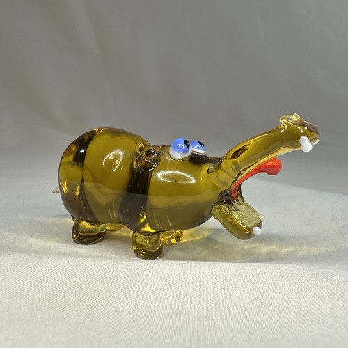 Vtg Art Glass Hippo Figurine Handmade Miniature Hippopotamus Wild Animal Figure - Picture 10 of 13