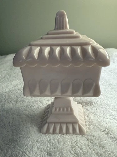 Vintage Jeannette Pink Milk Glass Covered Compote / Wedding Bowl / Candy Dish