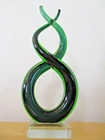 Murano Style Green Blue Double Swirl Infinity Twist Glass Sculpture Beautiful !!