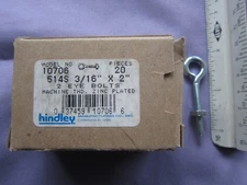 LOT OF (20)  3/16" X 2" HEAVY DUTY ZINC EYE BOLTS with Nuts NOS