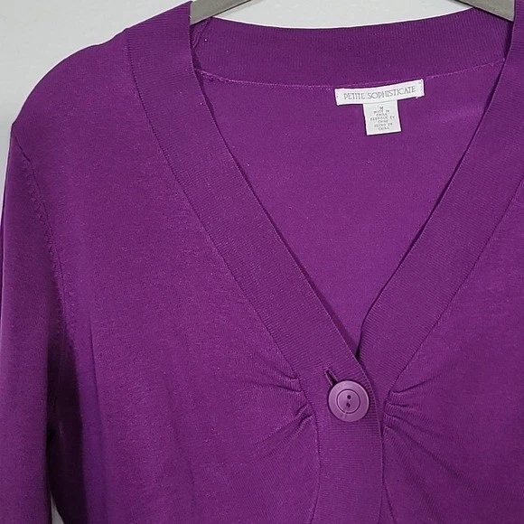 Cárdigan Bolero Vintage Y2K Mujer Talla M Púrpura Botón Recortado Ajustado Mezcla Seda Foto 2 de 4