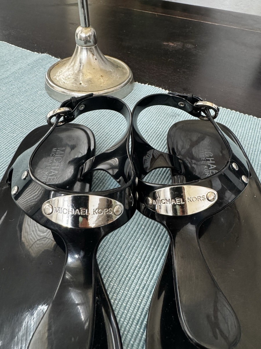 Michael Kors MK Plate Jelly Thong Sandals in black Size 6 | eBay