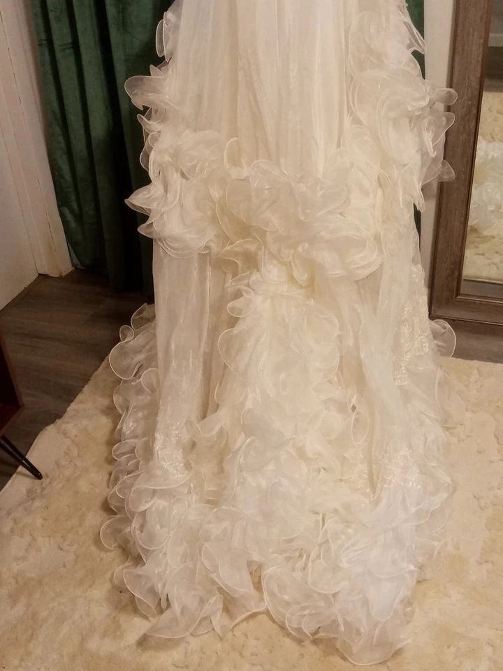  Ruffles Galore Vintage Bridal Wedding Dress Long Train Veil Stunning Princess - Image 4 of 4