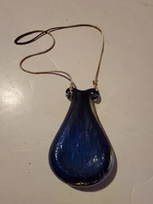 Art Glass Handmade Vase Cobalt Blue Window Shelf Outdoor Decor Gift Hanging