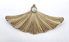 Vintage Signed JJ Fan Brooch Pin Gold Tone Aurora Borealis Costume Jewelry
