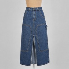 Y2K Denim Pocket Utility Maxi Skirt Size S Blue Jean Cottagecore Western Boho