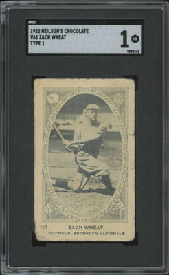 #ad 1922 NEILSON#x27;S CHOCOLATE ZACK WHEAT 117 POOR V61 TYPE 1 SGC 1 BROOKLYN ROBINS $300.00
