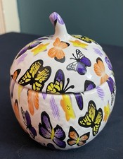 A contemporary ceramic lidded jar with a butterfly motif. VGC Unboxed