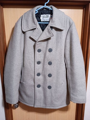 Schott U.S. 740N Double-breasted Pea Coat Jacket Blouson Men Size 38 Gray Wool