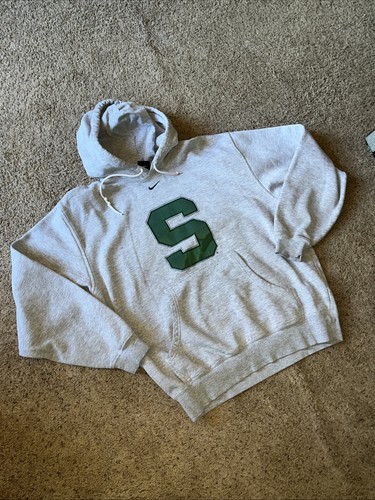 NIKE MSU Green Gray HOODIE Michigan State Spartan “S” Sweatshirt Medium Men’s M - Picture 5 of 15