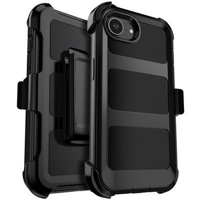 Black For iPhone 16e 5G Case 2in1 Layers Cover Rugged Hybrid with Holster Clip