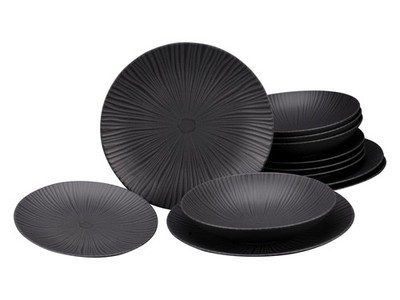 CreaTable Vesuvio Schwarz Tellerset 12-tlg Steinzeug