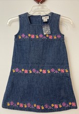 Vintage Girls Duck Head Size 5 Embroidered Floral Cotton Denim Dress NEW A4571