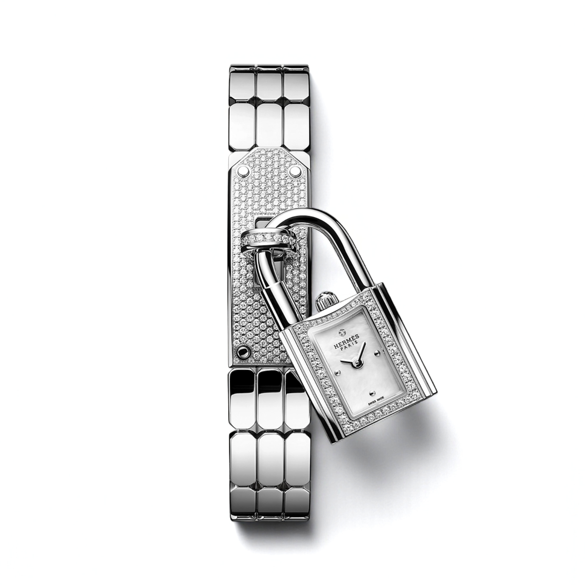 Hermes Kelly Watch Diamond Bezel White Dial SS Quartz Stainless Steel Hermes Kelly watch, Diamond-set steel watch, quartz movement  main image 2