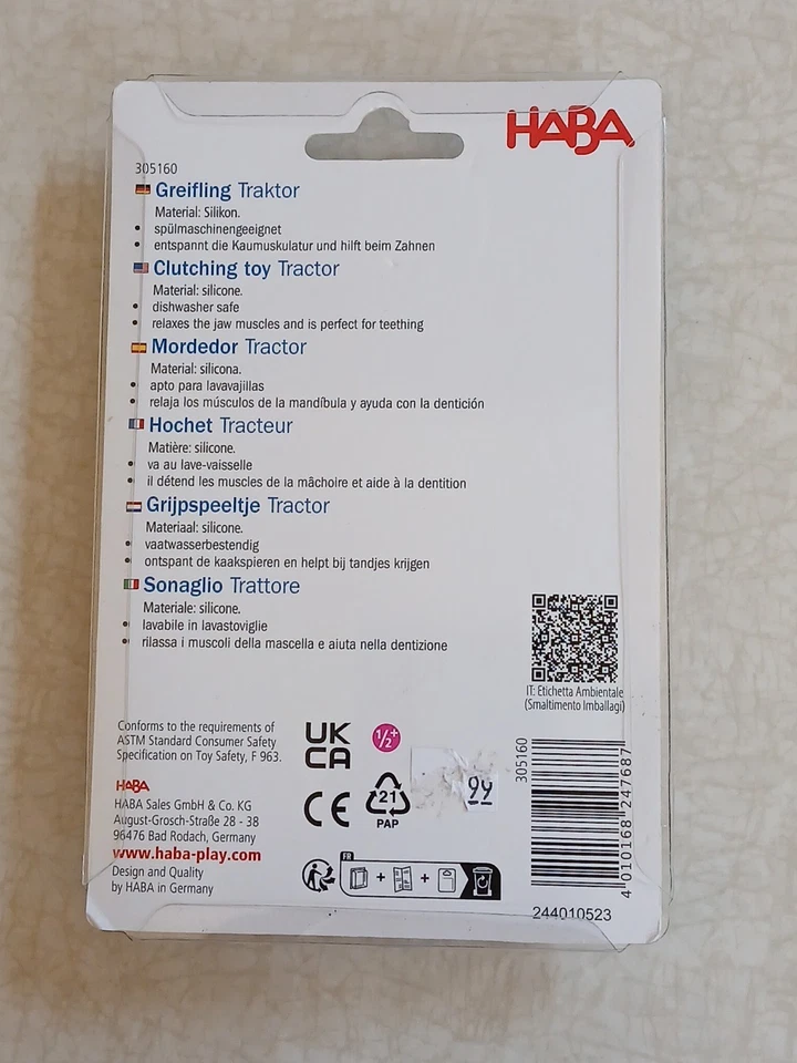 HABA Teething Toy Tractor Red Blue Farm Silicone - Image 2 of 2