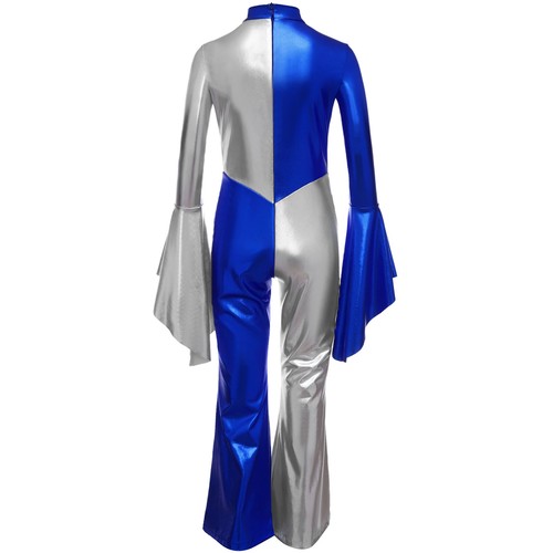 Girls Disco Jumpsuits Color Block Metallic Flared Hippie Singer Star Fancy Dress - Picture 8 of 86