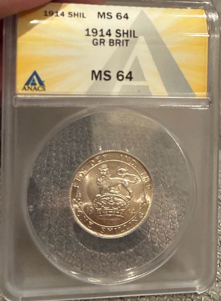 1914 Shilling Great Britain ANACS MS64 Silver “Toned”￼￼ - Image 3 of 3