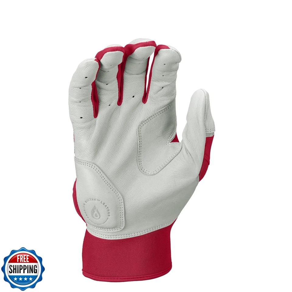 Rawlings | Adult Workhorse Baseball Batting Gloves | White/Scarlet | MED - Image 3 of 4