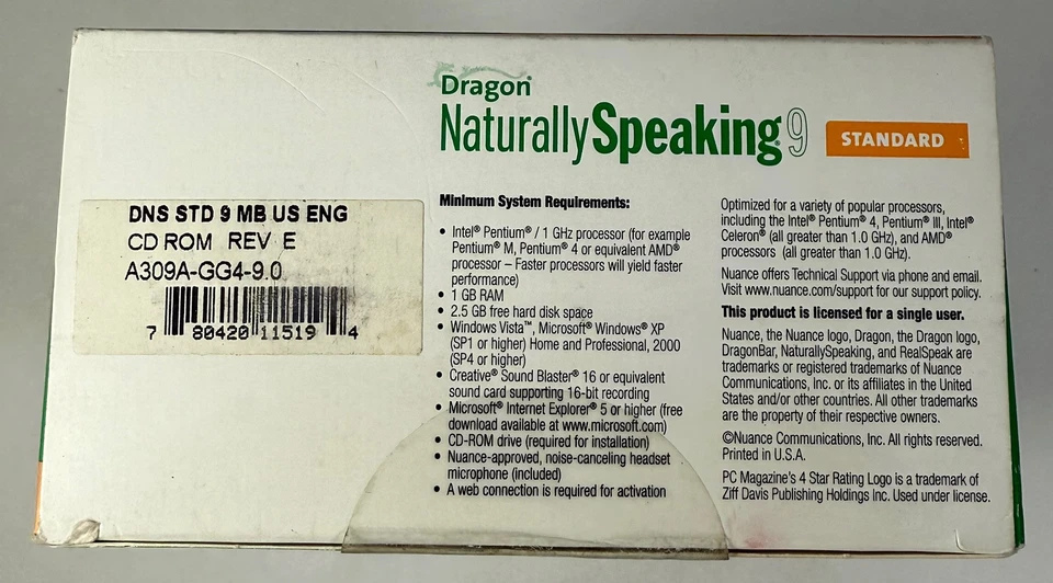Dragon Naturally Speaking 9 Standard SPEECH RECOGNITION SOFTWARE NOS NEVER OPEN - Image 4 of 4
