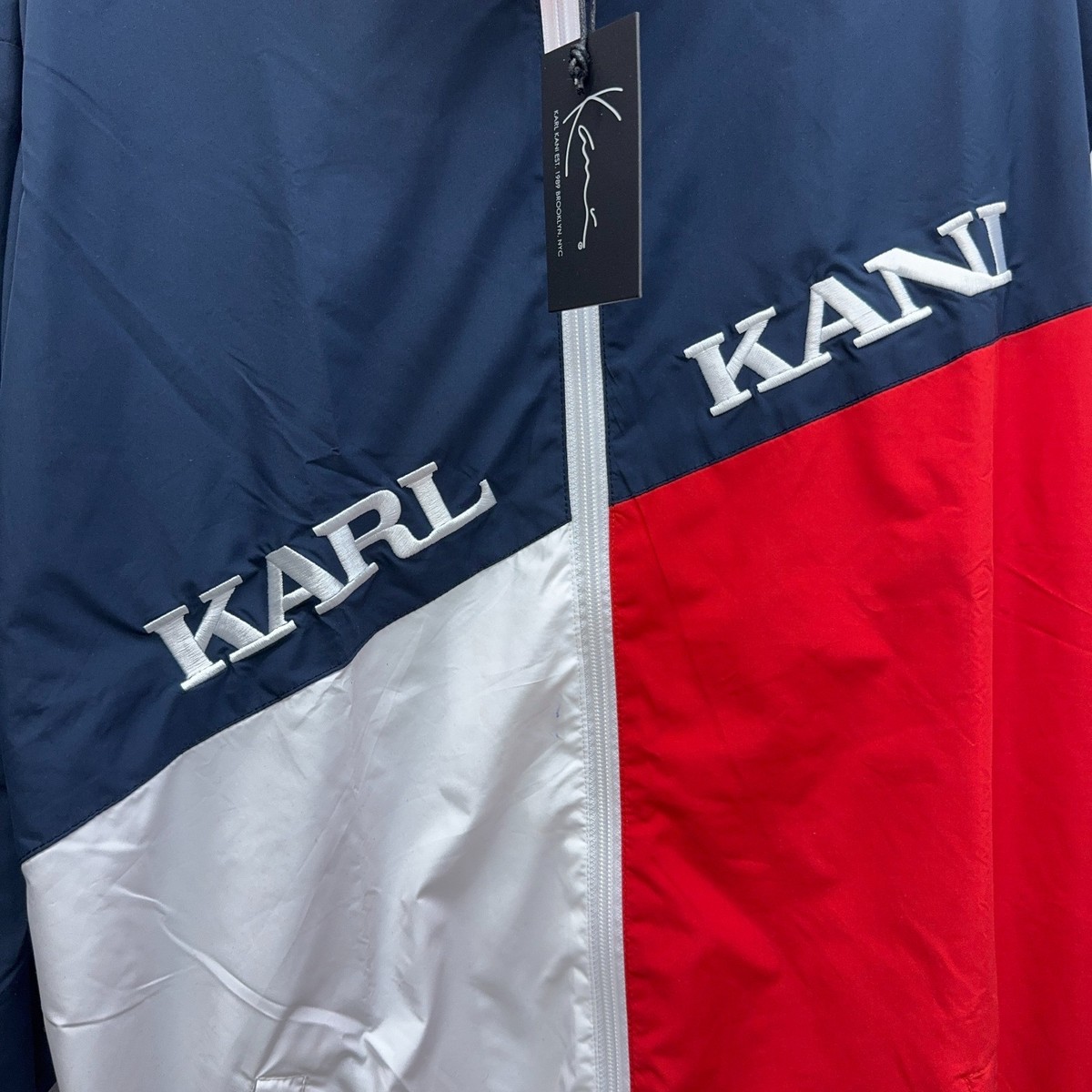 New Karl Kani Retro Color Block Windbreaker Jacket Blue White Red